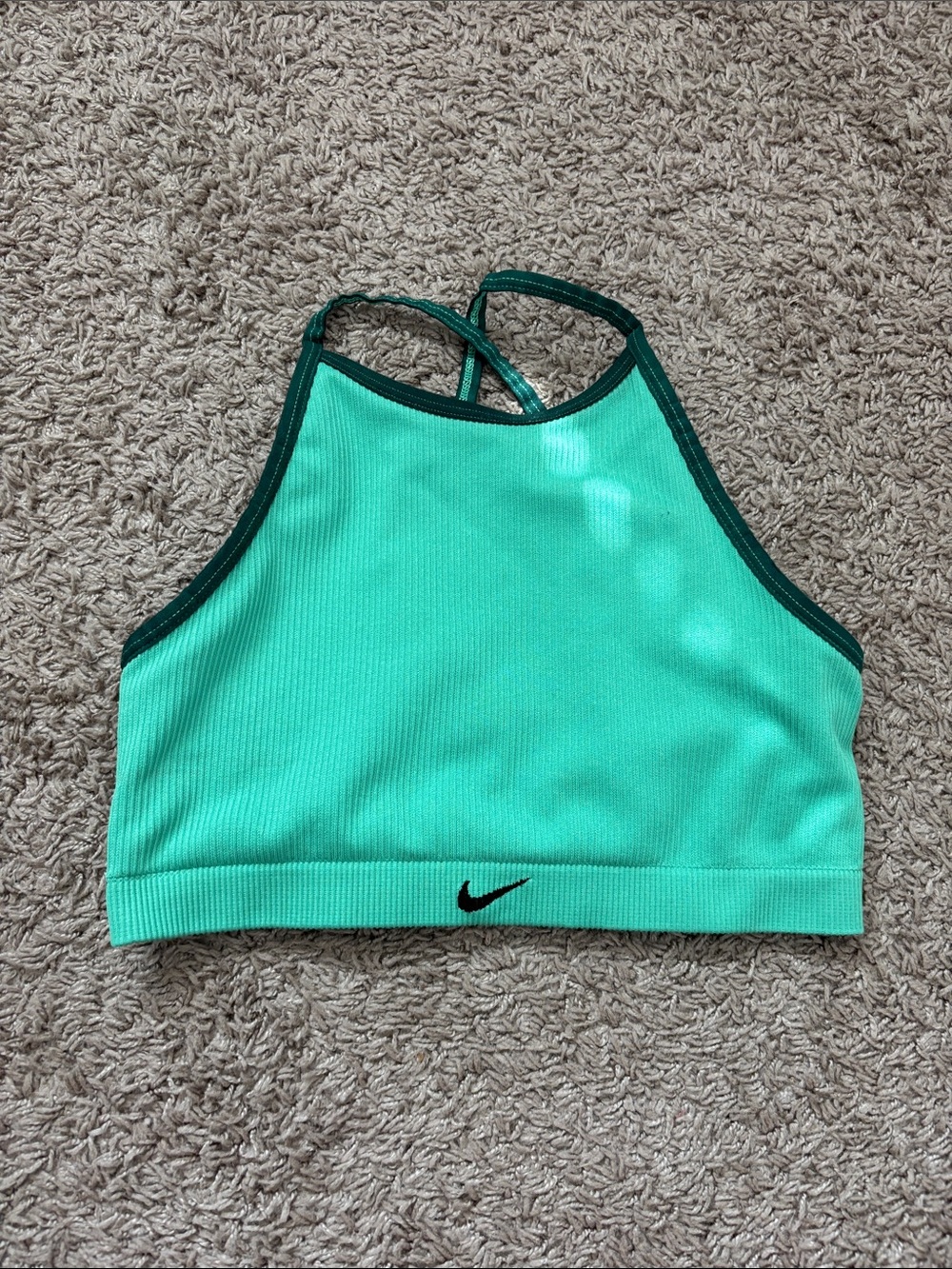 Nike Women's Mint Green High-Neck Racerback Swim Top with Dark Trim